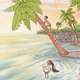 An illustration of the i-Kiribati family whose island nation is sinking due to climate change. Image Courtesy of Megan Herbert